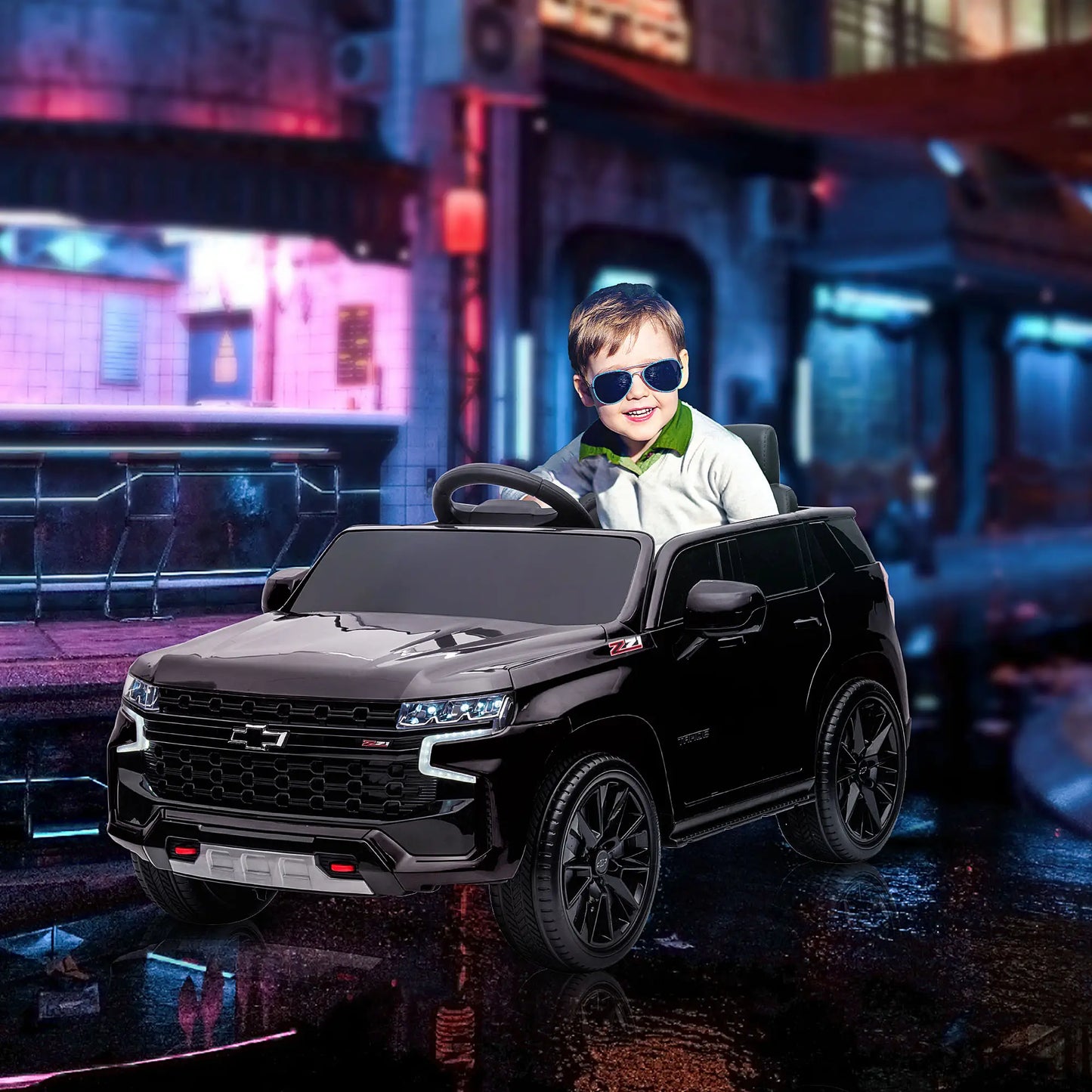 Chevrolet Tahoe Kids Ride on Car, 12V 7AH, Remote Control, 3 Speeds, Black Electric Toy Cars at Gallery Canada