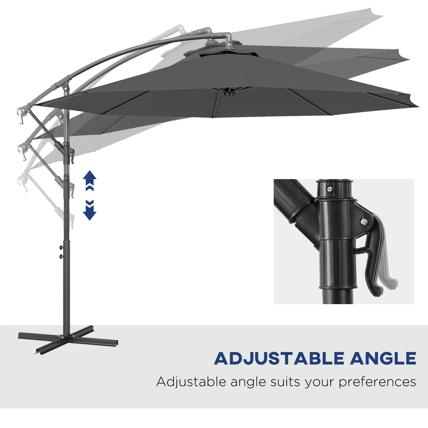10' Grey Offset Patio Umbrella, Crank, Cross Base, Grey Offset Cantilever Umbrellas at Gallery Canada