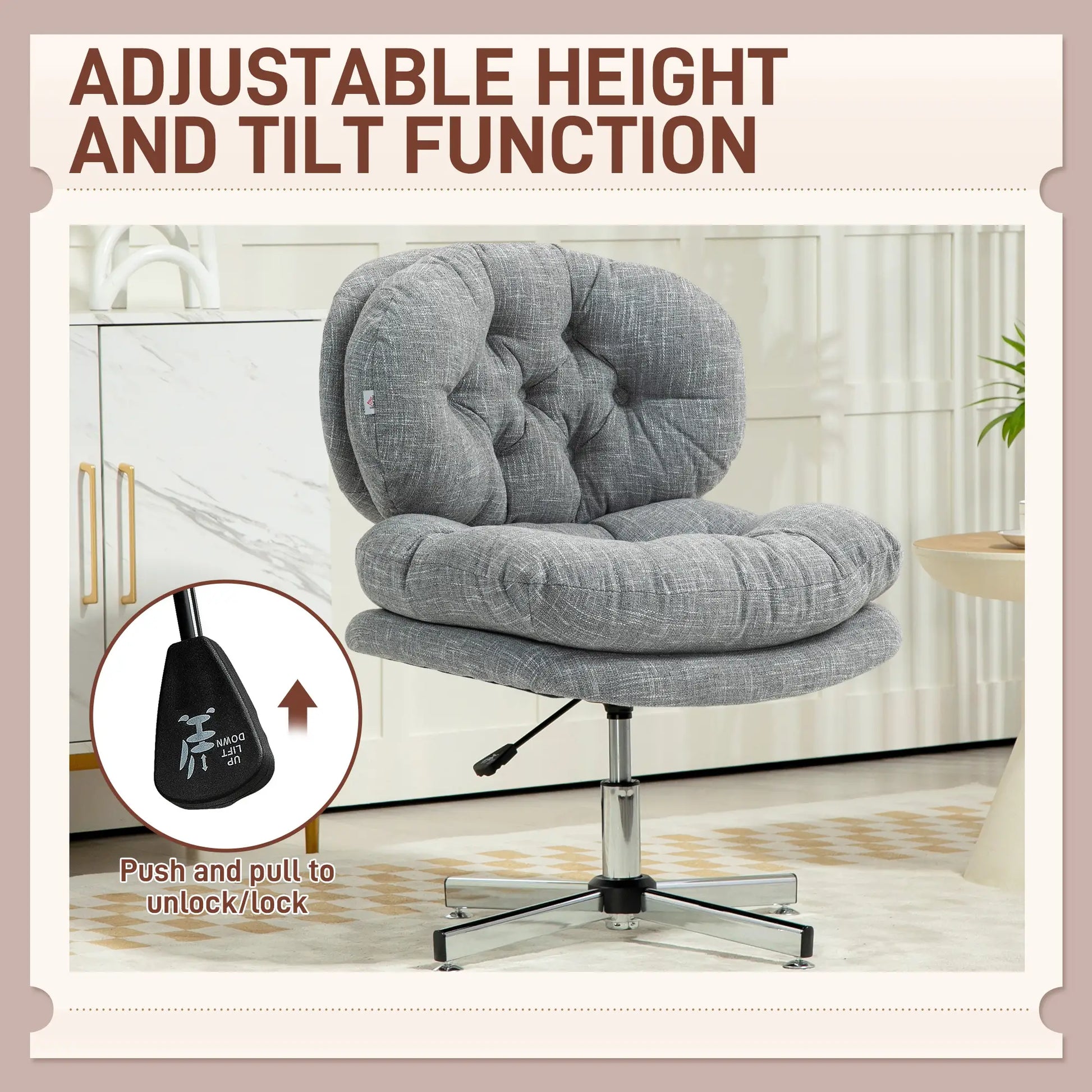 Armless Office Chair, Wide Padded Seat, Adjustable Height, Grey Task Chairs at Gallery Canada