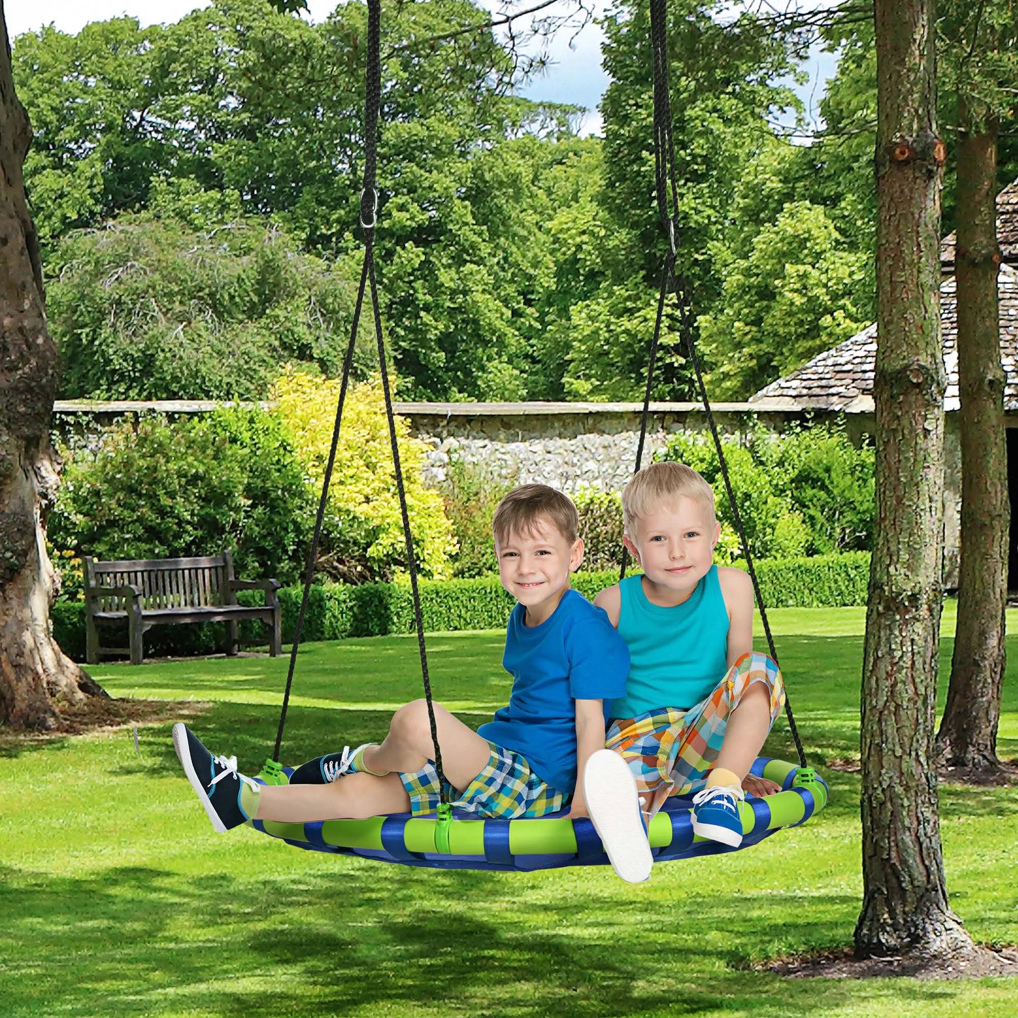 40 Inch Saucer Tree Swing, Adjustable Ropes, Steel Frame, 330lbs Capacity, Blue Gym Sets & Swings at Gallery Canada