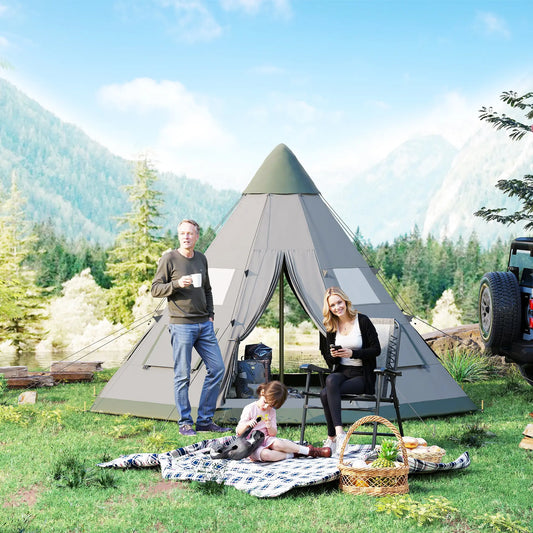6 Person Family Teepee Tent, Mesh Windows, Floor, Carry Bag, Grey Camping Tents Olive Green, Grey at Gallery Canada
