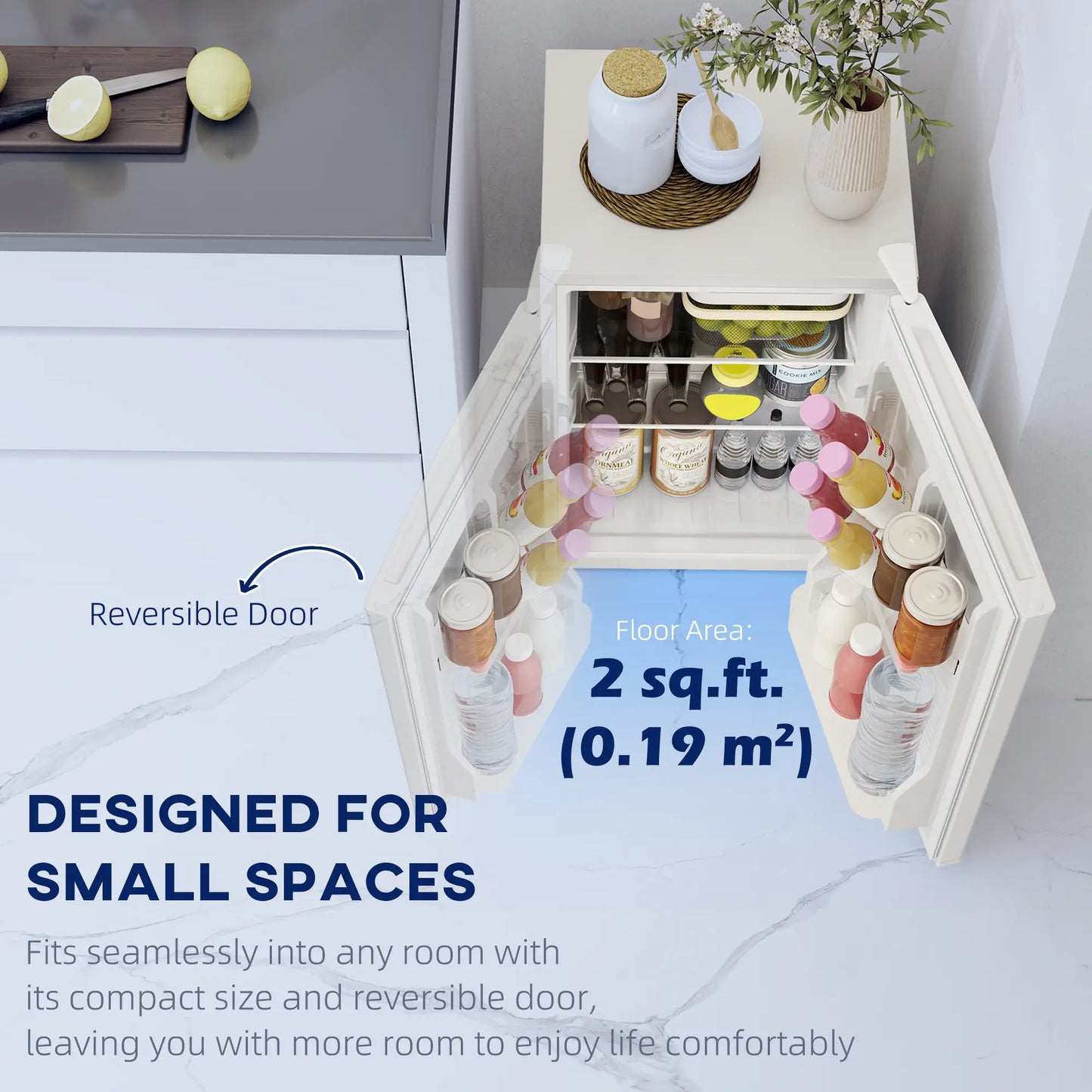 2.5 Cu.Ft Mini Fridge, Single Door Compact Refrigerator with Freezer, Adjustable Thermostat, Reversible Door, White Small Kitchen Appliances at Gallery Canada