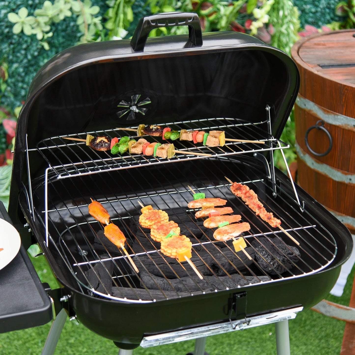 Charcoal BBQ Grill With Warming Rack, Portable Barbecue Smoker, 89 x 60 x 83 cm, Black Charcoal BBQ Grils at Gallery Canada