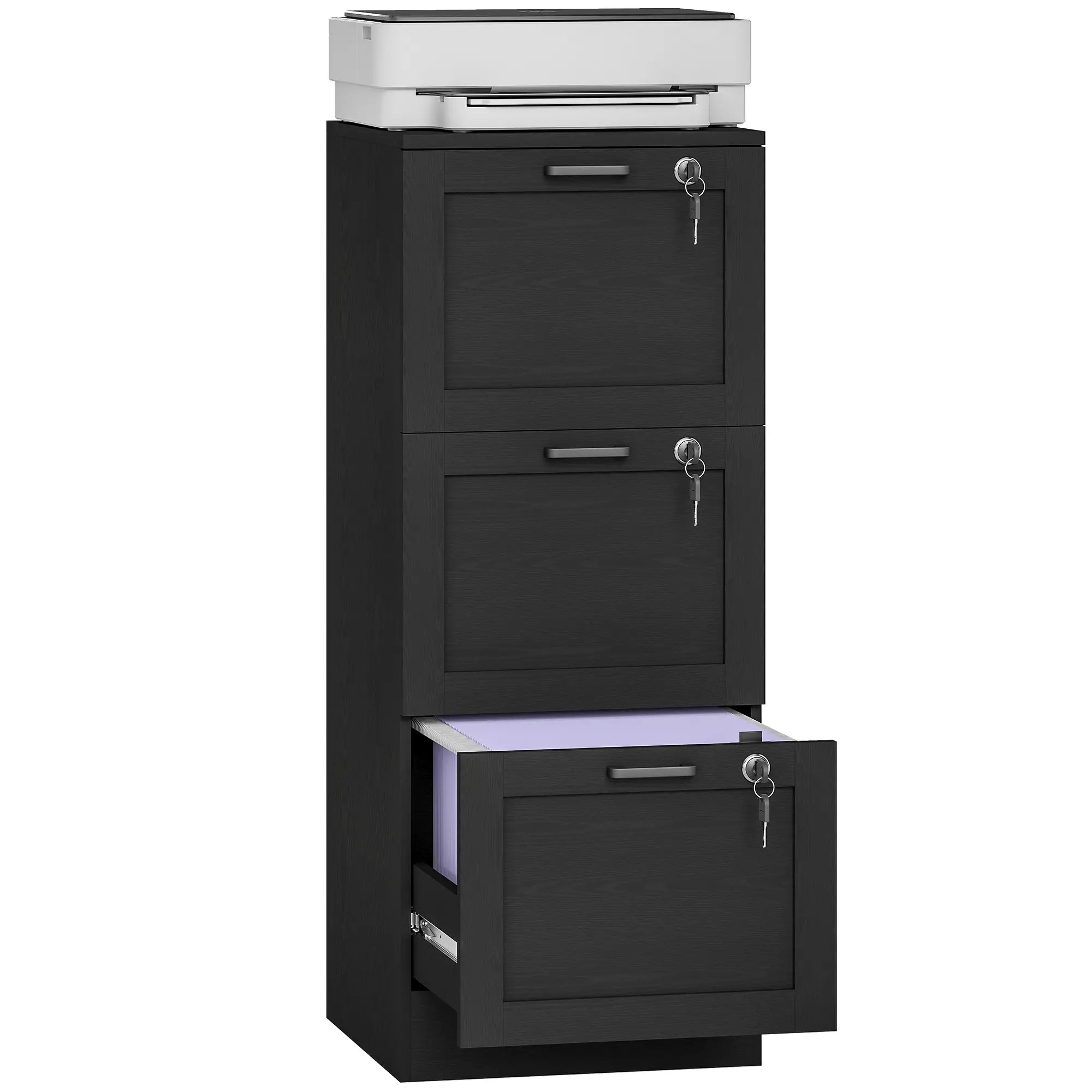 Vertical 3-Drawer Filing Cabinet, Lock, A4 Letter Size, Black Office Cabinets & Cupboards at Gallery Canada