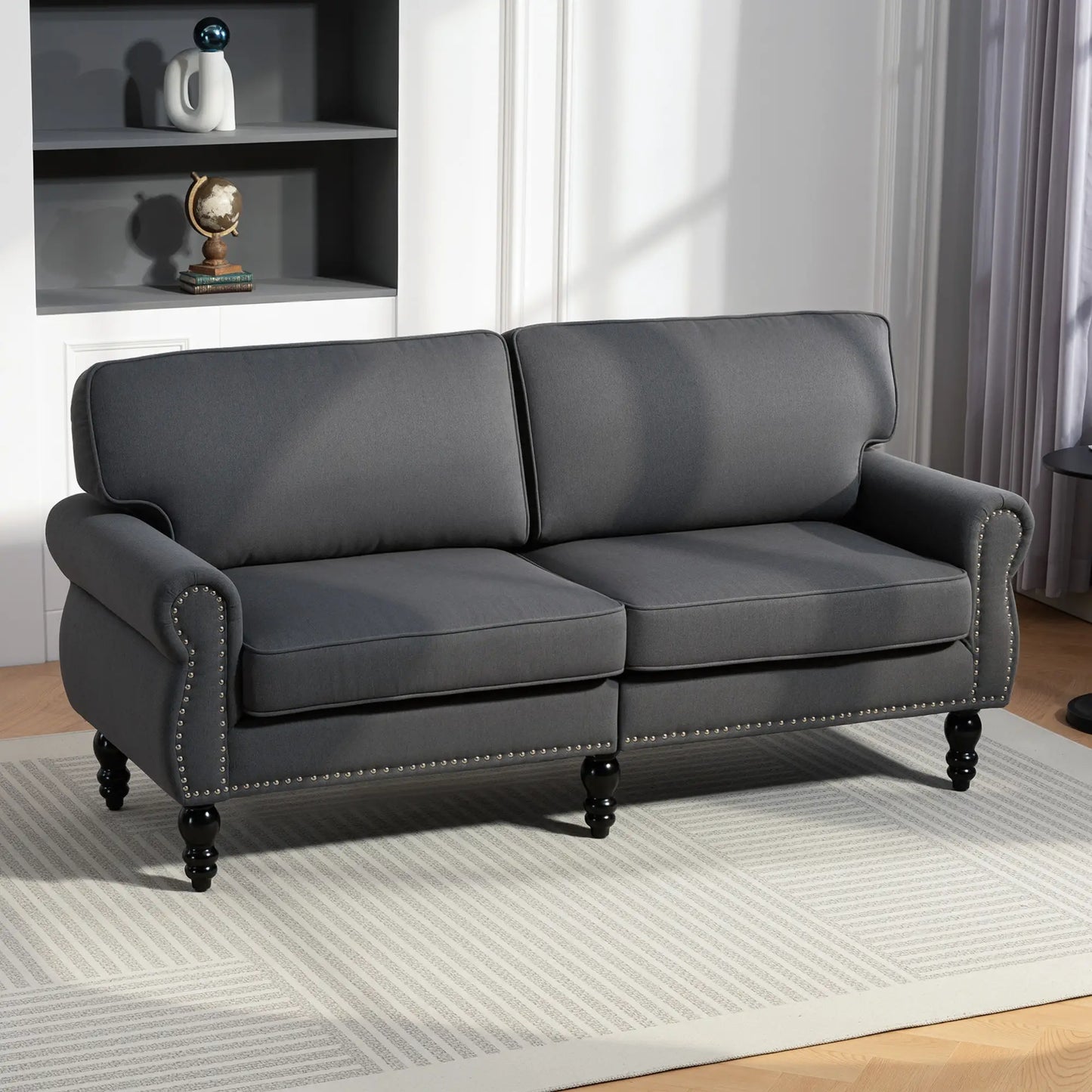 Midback Double Sofa, Sponge Padding, 2 Seater, Rubber Wood Leg, Dark Grey 2-Seater Sofas at Gallery Canada