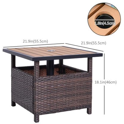 22" Square Steel PE Rattan Table With Umbrella Hole, Brown Patio Side Tables at Gallery Canada