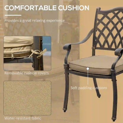 7-Piece Patio Dining Set, Cast Aluminum, 6 Cushioned Chairs, Rectangle Table, Khaki Bistro Sets at Gallery Canada