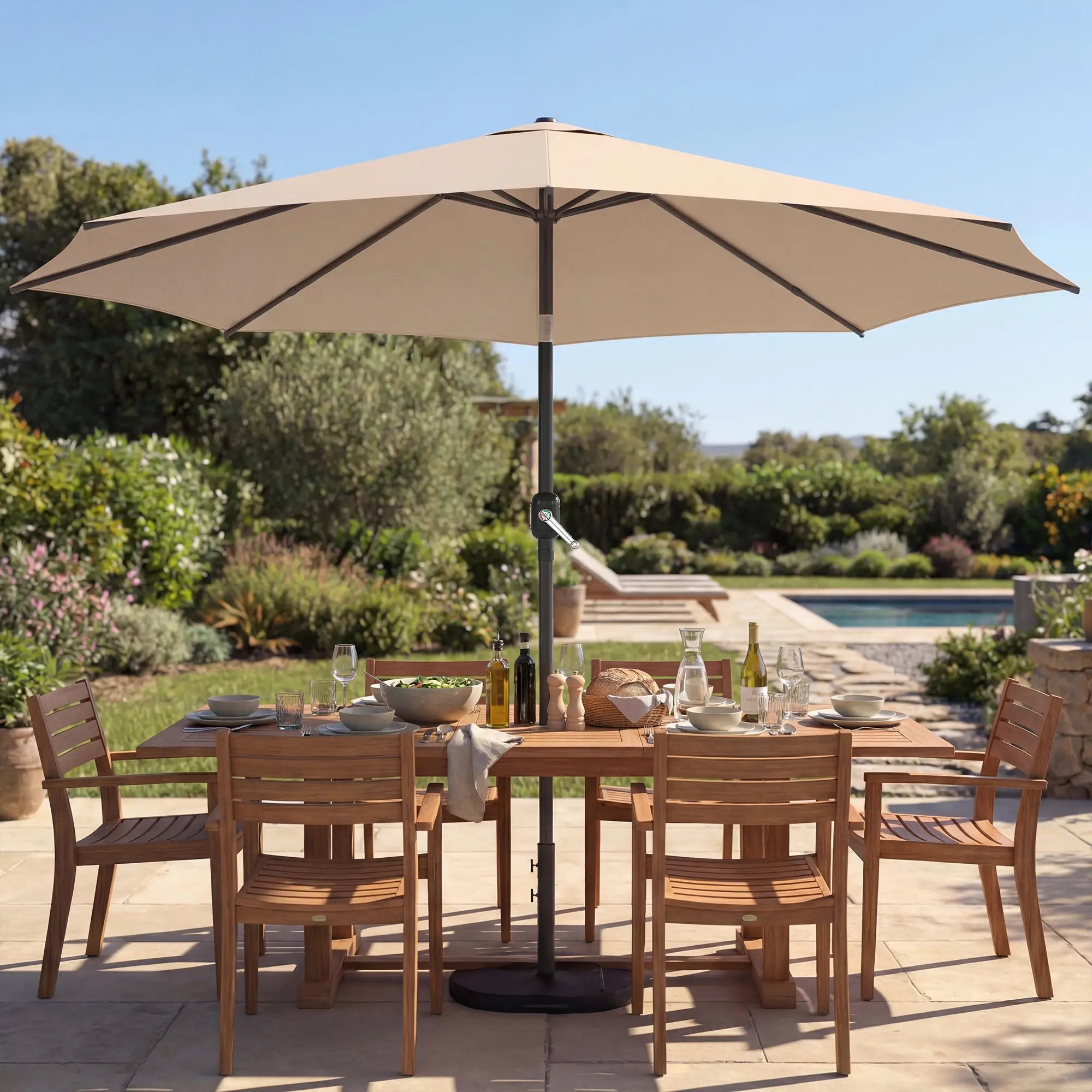 10' x 10' Round Market Umbrella, Crank Tilt, Khaki Sun Umbrellas at Gallery Canada