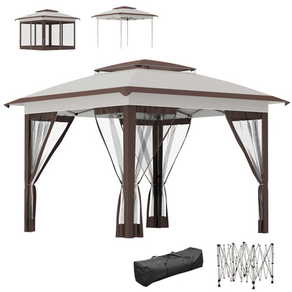 12' x 12' Pop Up Canopy, Sun Shade Tent, Mesh Sidewalls, Beige, Dark Brown Pop Up Canopies at Gallery Canada