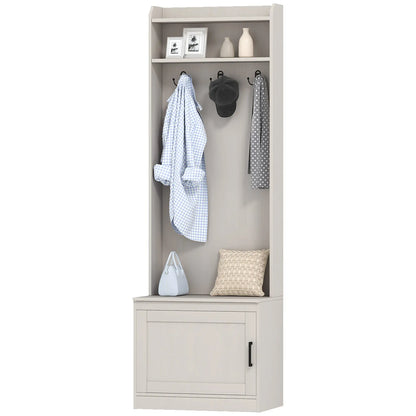 Rustic Hall Tree, Shoe Storage Bench, Coat Rack, Shelves, White Clothing Storage White Wood Grain at Gallery Canada