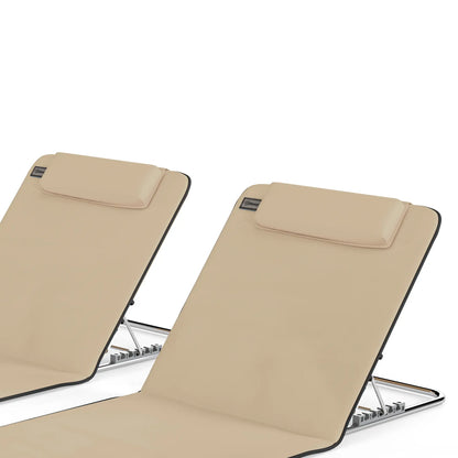 Beach Lounge Chair Set, 2 Pieces, Folding Chaise, Beige