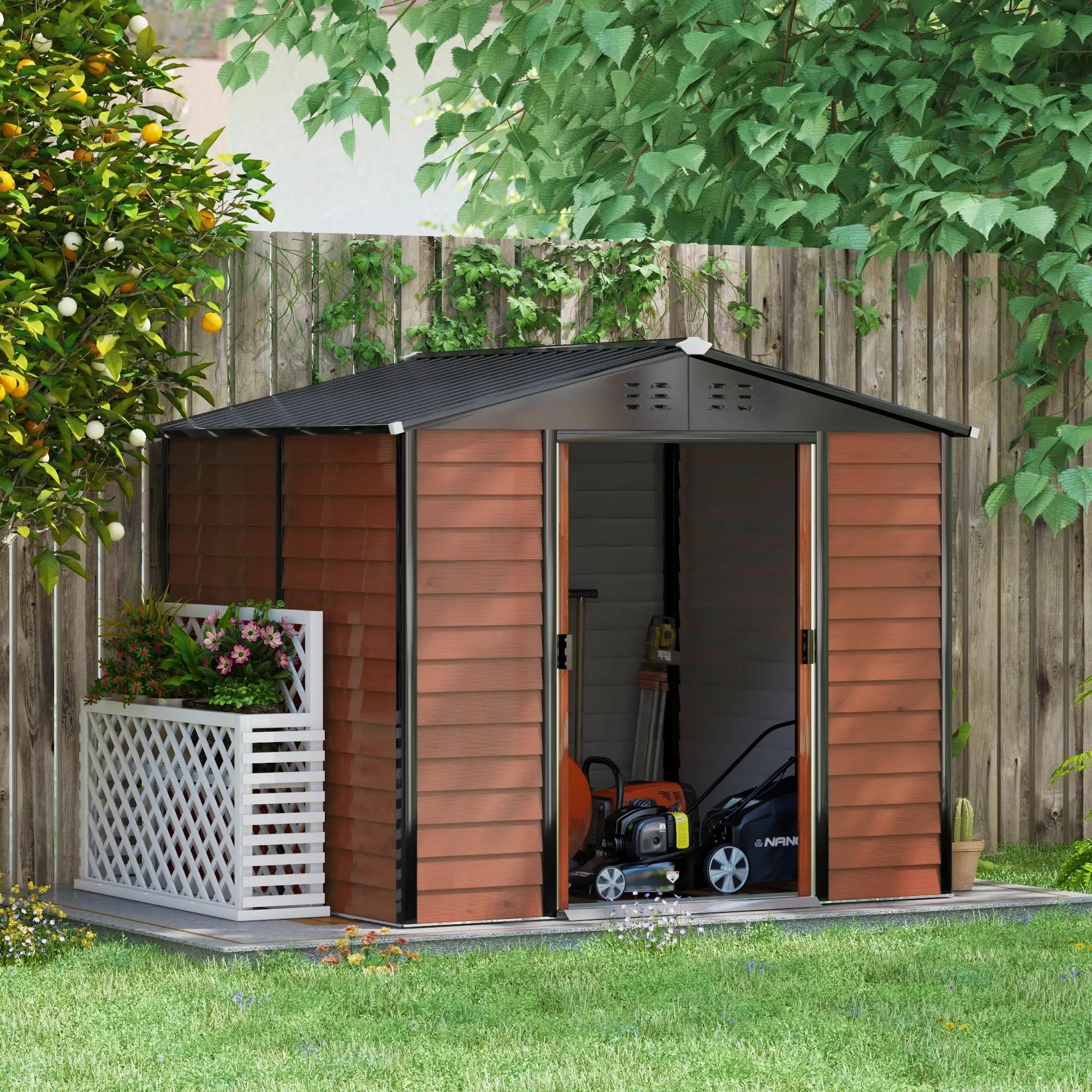 8' x 7' Outdoor Storage Shed, Galvanized Steel, Lockable Doors, Floor Frame Sheds at Gallery Canada