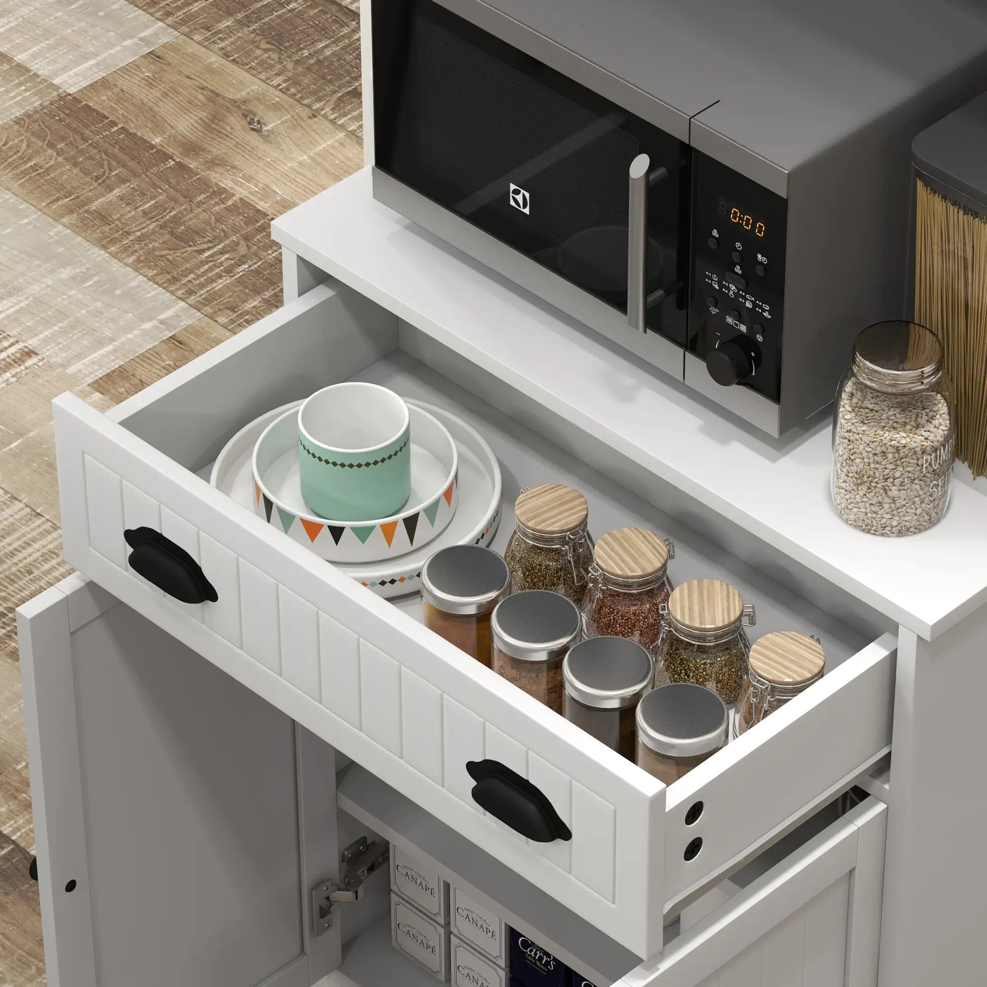 Microwave Cabinet, Kitchen Storage With Drawer, Adjustable Shelf, White Kitchen Pantry Cabinets at Gallery Canada