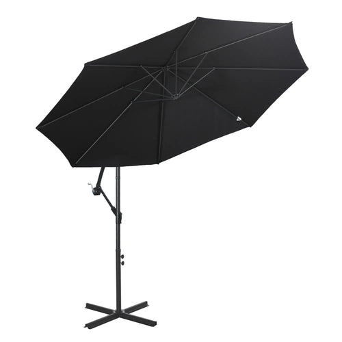 9.7ft Offset Patio Umbrella, 8 Ribs, Crank Handle, Black
