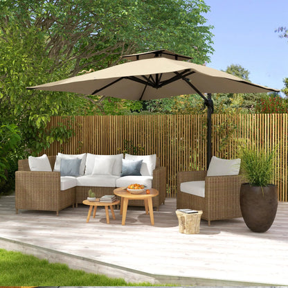10ft Square Cantilever Patio Umbrella, 360° Rotating, Crank Handle, Khaki Offset Cantilever Umbrellas at Gallery Canada