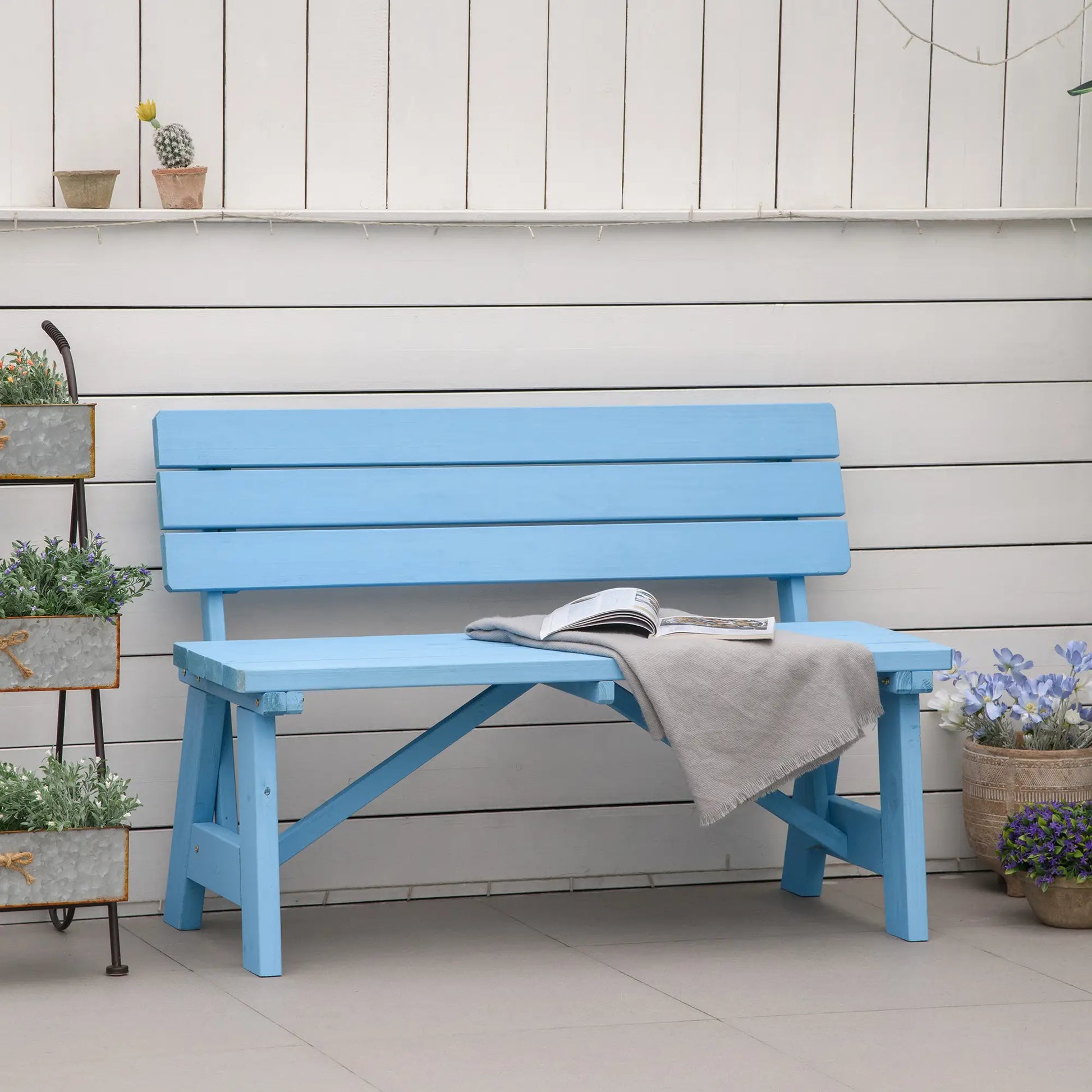 Wooden Garden Bench, 2-Person Patio Loveseat, Outdoor Furniture, Blue Outdoor Benches at Gallery Canada