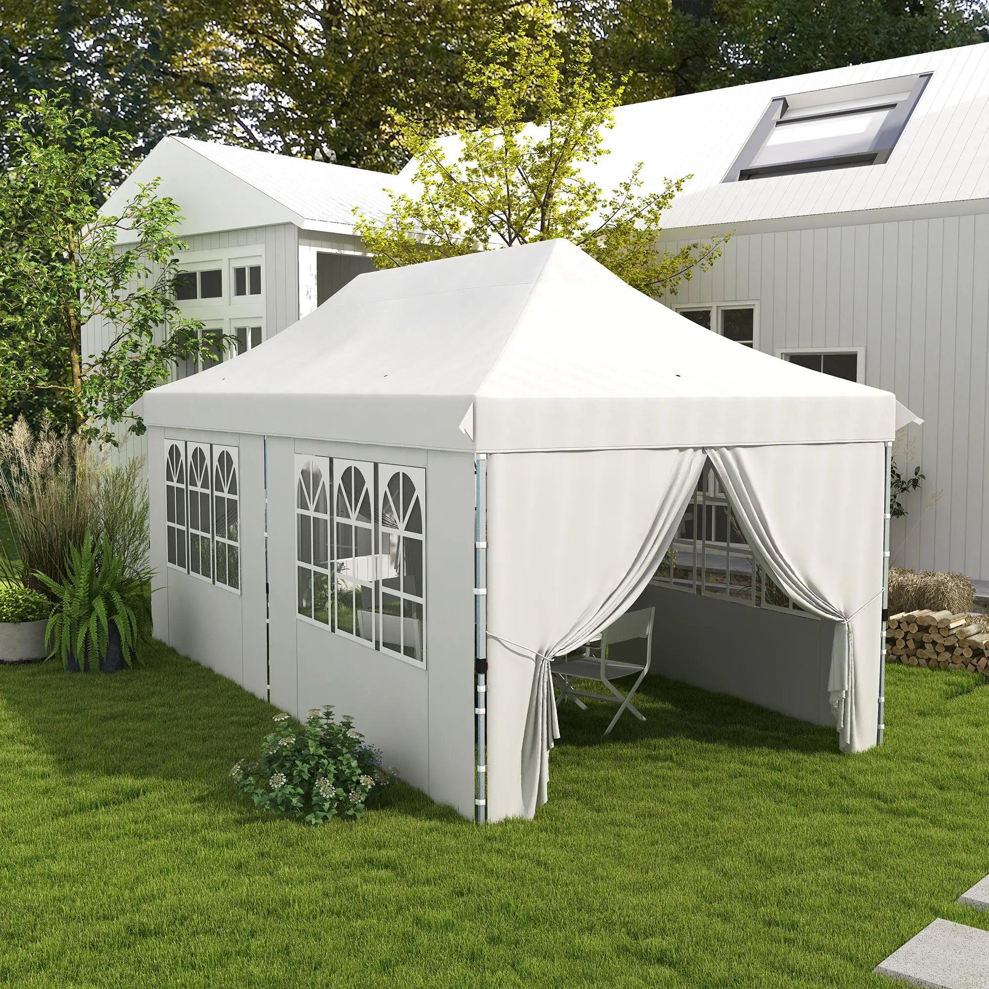 20x10 Pop Up Canopy, 6 Removable Sidewalls, Carry Bag, White Pop Up Canopies at Gallery Canada