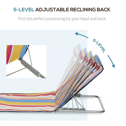 Set of 2 Beach Lounge Chairs, Padded Folding Mat, Adjustable Back, Steel Frame, Head Pillow, Carry Bag, Colorful Stripes, Colorful Beach Accessories at Gallery Canada