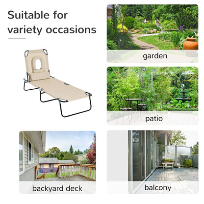 Outdoor Lounge Chair, Adjustable Backrest, Face Hole, Support Pillow, Beige Lounger Chairs at Gallery Canada