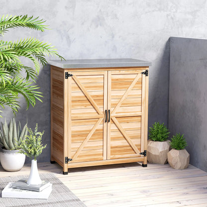 Outdoor Potting Bench Table, Metal Tabletop, Shelf, Double Doors, Natural Sheds at Gallery Canada
