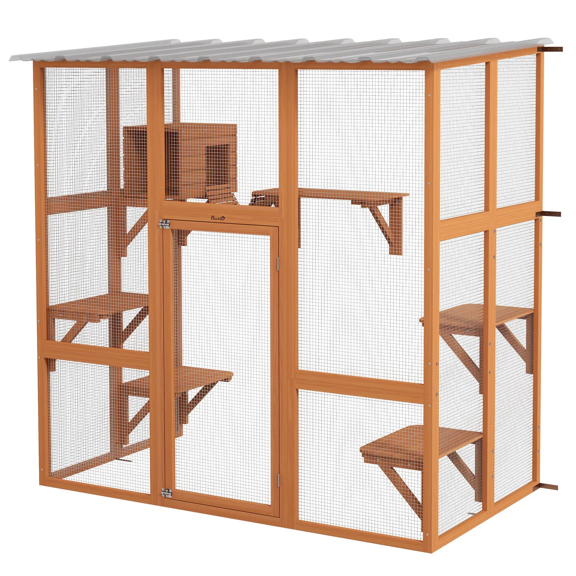 Outdoor Cat Enclosure, Window Box, Weatherproof Roof, Bridge, Resting Box, Platforms, for 2 Kittens, Orange Outdoor Cat Enclosures Orange at Gallery Canada