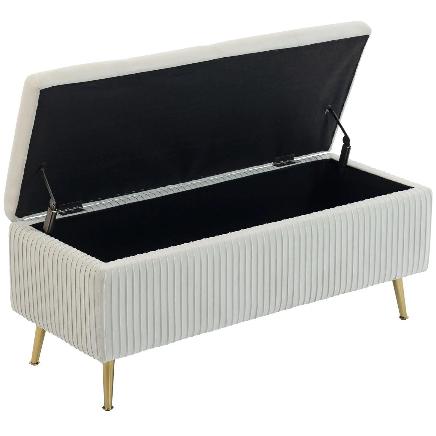 43 Inch Storage Ottoman Bench, Steel Legs, Padded Seat, Beige Storage Ottomans & Benches Beige at Gallery Canada
