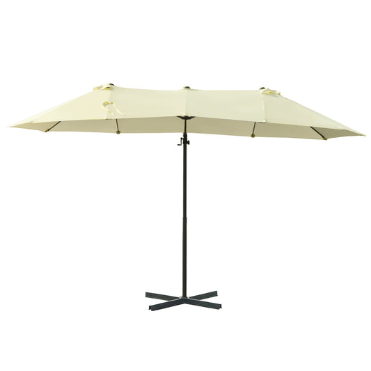 Outdoor Patio Umbrella Offset Cantilever Umbrella with Twin Canopy Sunshade Umbrella with Lift Beige - Gallery Canada