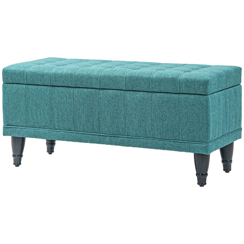 Linen Storage Ottoman, Button Tufted Bench for Bedroom, Green