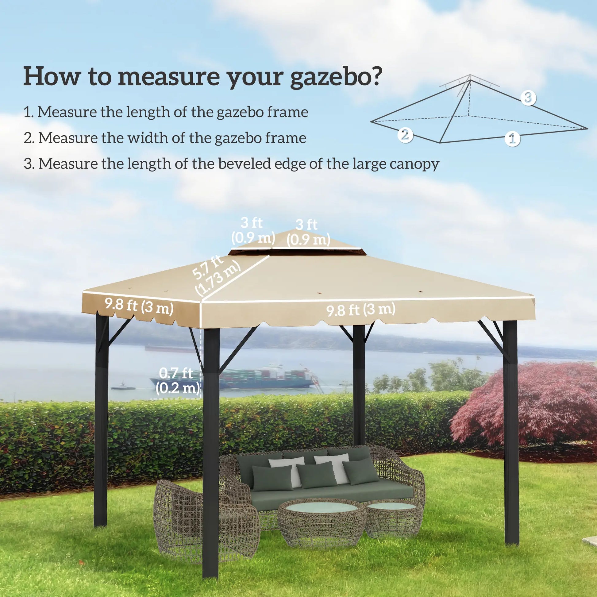 10' x 10' Gazebo Replacement Canopy, Double Vented Roof, Beige Gazebo Canopy Replacement at Gallery Canada