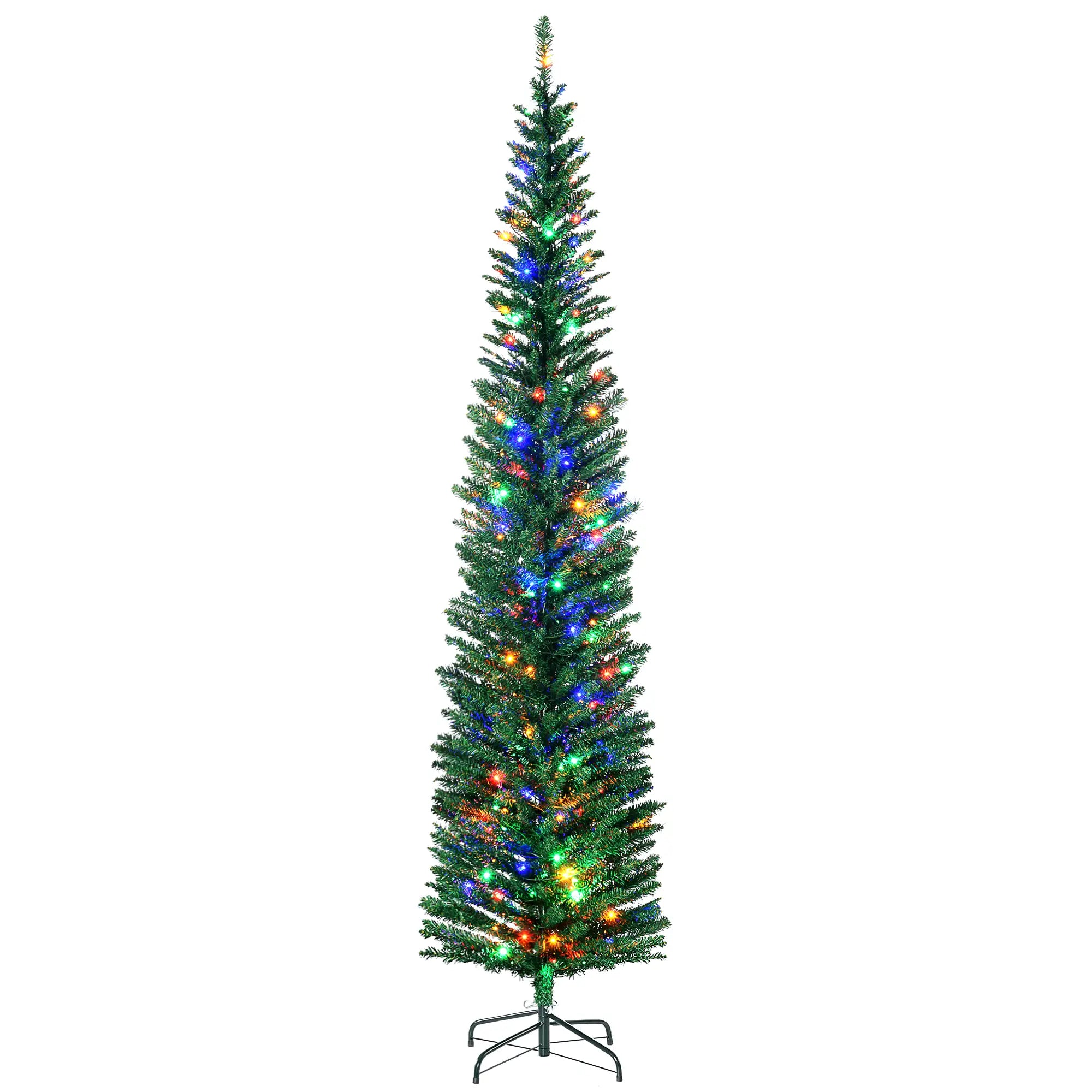 7.5' Artificial Pencil Christmas Tree, LED Lights, Steel Base, Colorful Pencil Christmas Trees Green at Gallery Canada