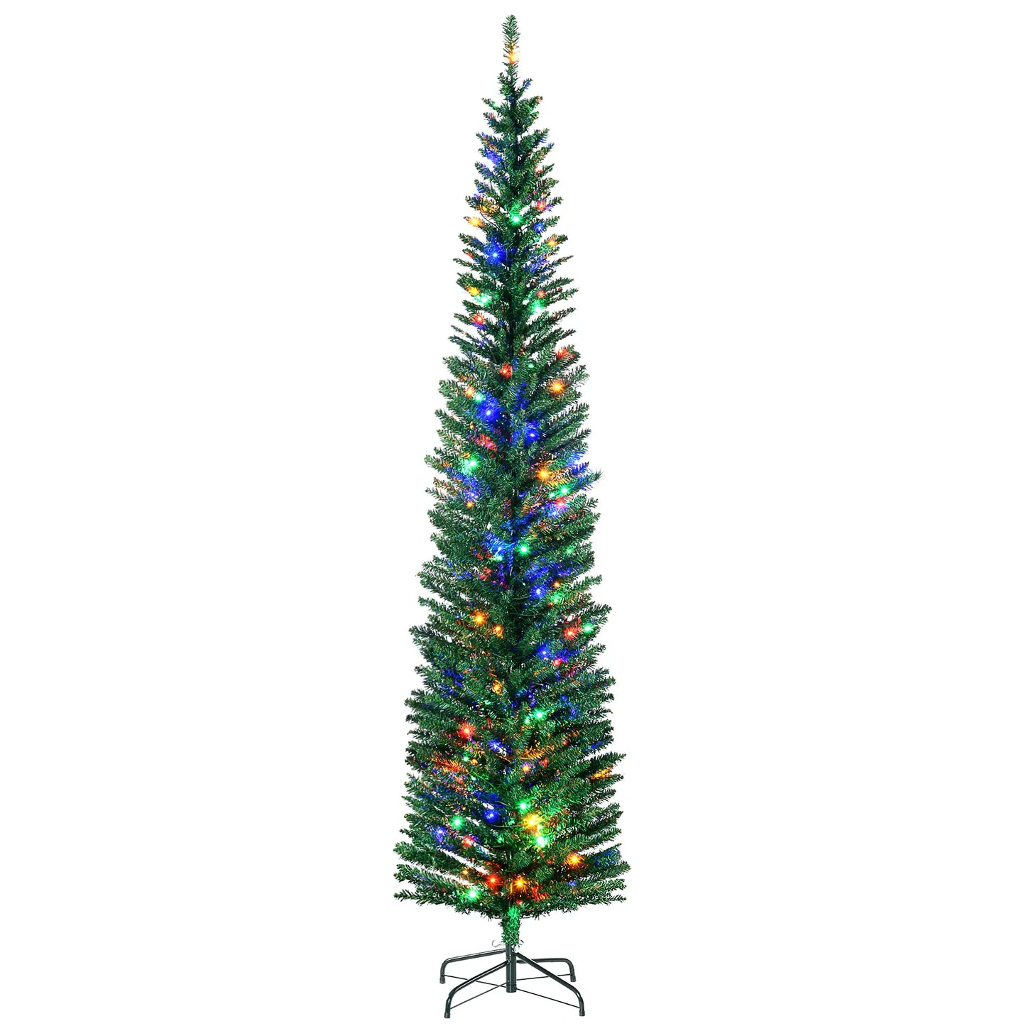 7.5' Artificial Pencil Christmas Tree, LED Lights, Steel Base, Colorful Pencil Christmas Trees Green at Gallery Canada