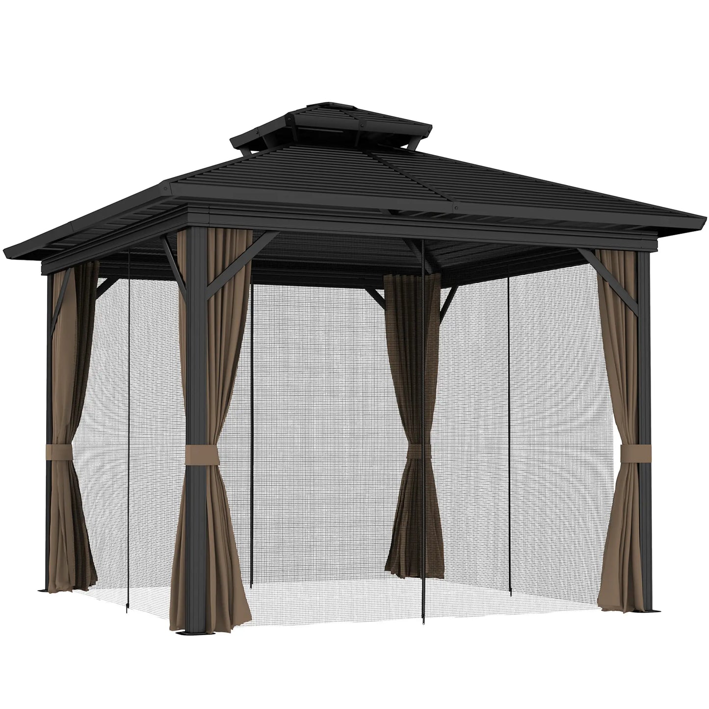 10' x 10' Hardtop Gazebo, Double Tier Metal Roof, Dark Brown Gazebos at Gallery Canada