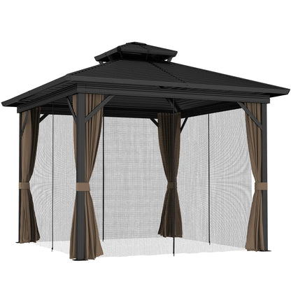 10' x 10' Hardtop Gazebo, Double Tier Metal Roof, Dark Brown Gazebos at Gallery Canada