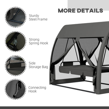 3-Seater Outdoor Swing Chair, Steel Stand, Canopy Netting, Dark Grey Porch Swings with Canopy at Gallery Canada