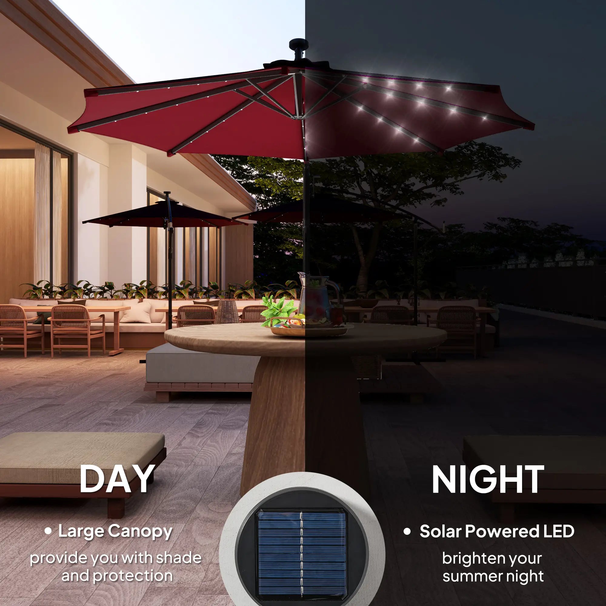 10ft Banana Umbrella, Solar Lights, Adjustable Angle, Wine Red Offset Cantilever Umbrellas at Gallery Canada