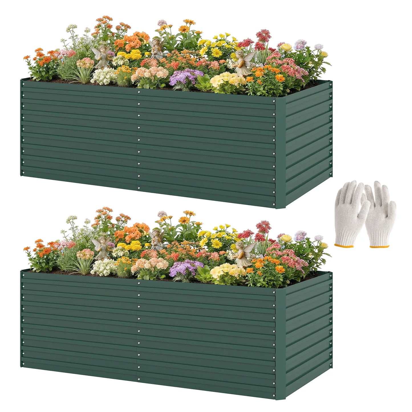 Set Of 2 Galvanised Raised Garden Bed, 6 x 3 x 2 ft, Green Galvanized Planter Boxes Green at Gallery Canada