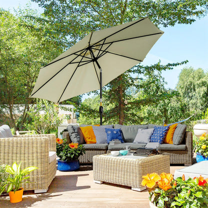 10' x 8' Round Market Umbrella, Crank Handle, Tilt, Beige Sun Umbrellas at Gallery Canada