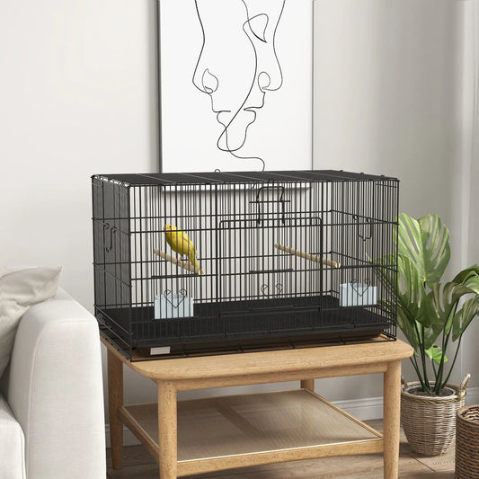 Lovebird, Finch Budgie Cage, Removable Tray, Wooden Perches, 30" L x 18" W x 18" H, Canary Bird Cages Black at Gallery Canada
