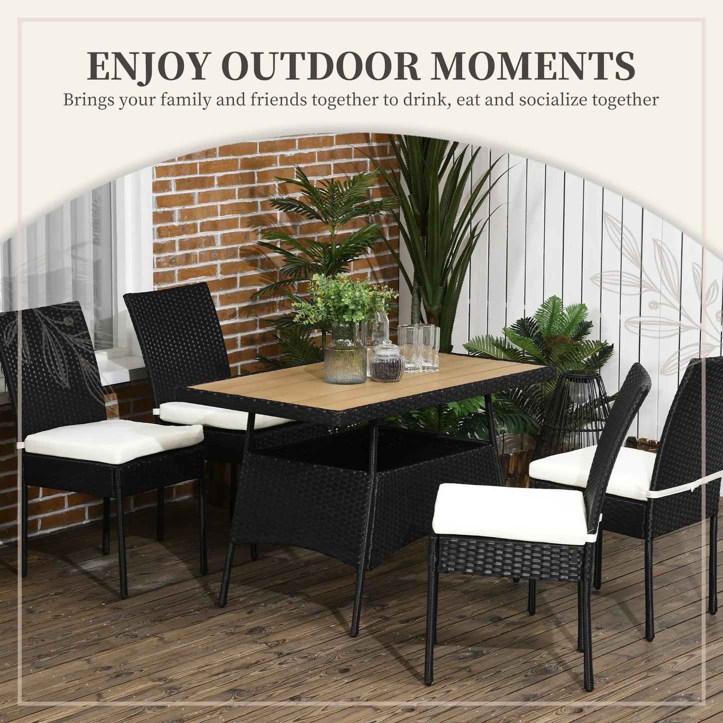 5-Piece Wicker Patio Dining Set, WPC Table, PE Rattan, Cream White Outdoor Dining Sets at Gallery Canada