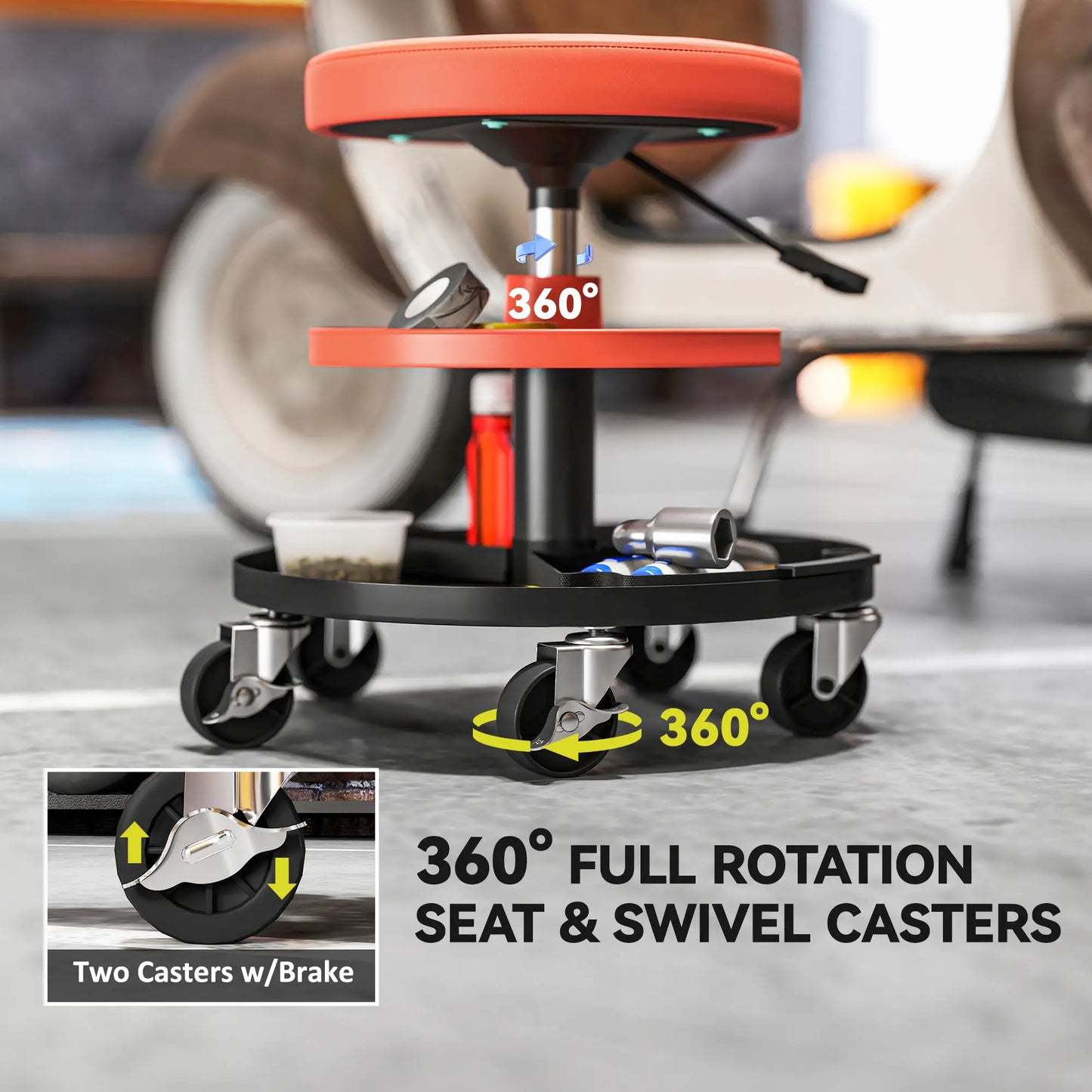 Rolling Garage Stool, 300 Lbs Capacity, Adjustable Height, Orange Automotive at Gallery Canada
