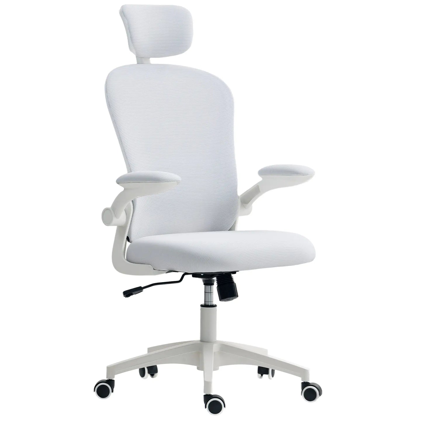 Mesh Office Chair, Adjustable Headrest, 4D Lumbar Support, Flip-Up Arms, White Office Chairs White at Gallery Canada