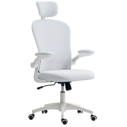 Mesh Office Chair, Adjustable Headrest, 4D Lumbar Support, Flip-Up Arms, White Office Chairs White at Gallery Canada