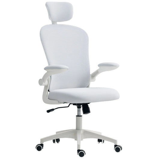 Mesh Office Chair, Adjustable Headrest, 4D Lumbar Support, Flip-Up Arms, White Office Chairs White at Gallery Canada