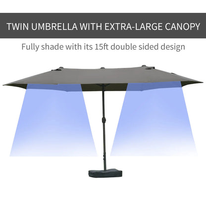 15' Outdoor Patio Umbrella, Twin Canopy Sunshade, Steel Table, Lift Crank, Dark Grey Sun Umbrellas at Gallery Canada