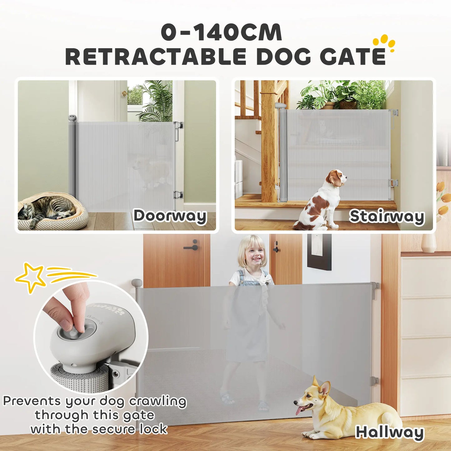Retractable Dog Gate, 55" Wide, 34" Tall, Indoor Outdoor, Grey Houses, Kennels & Pens at Gallery Canada