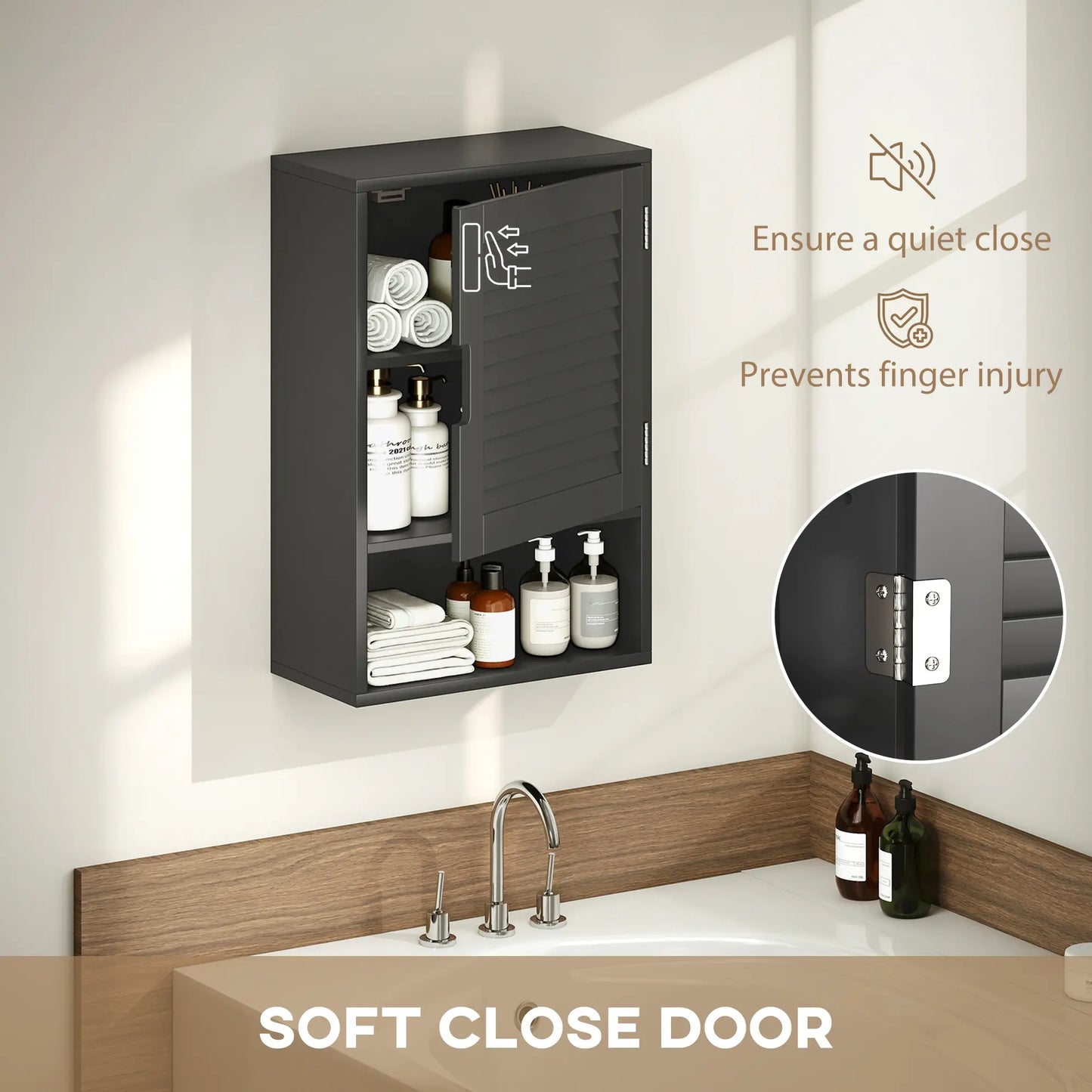 Wall Mounted Bathroom Cabinet, Adjustable Shelves, 40 x 20 x 60 cm, Black Wall Mounted Cabinets at Gallery Canada