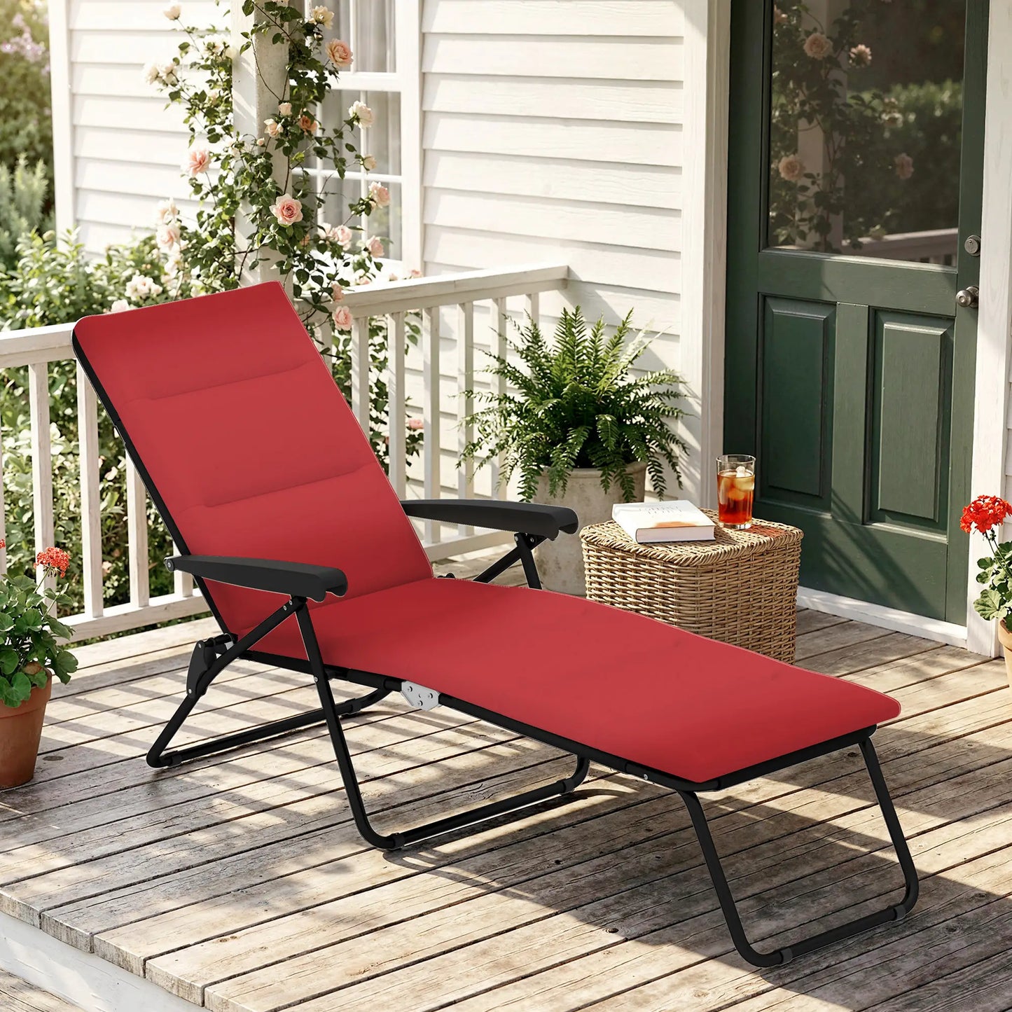 Foldable Reclining Patio Lounge Chair, 6-Position Adjustable, Wine Red Lounger Chairs at Gallery Canada