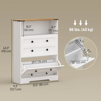 Shoe Cabinet, 2 Flip Drawers, Narrow Storage, White Shoe Storage Cabinets & Racks at Gallery Canada