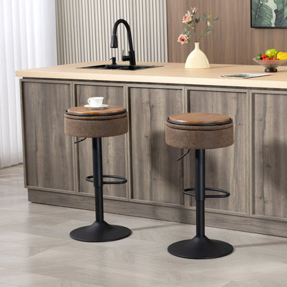 Set of 2 Barstools with Storage, Swivel, PU Leather, Footrest, Steel Base, Brown Bar Stools at Gallery Canada