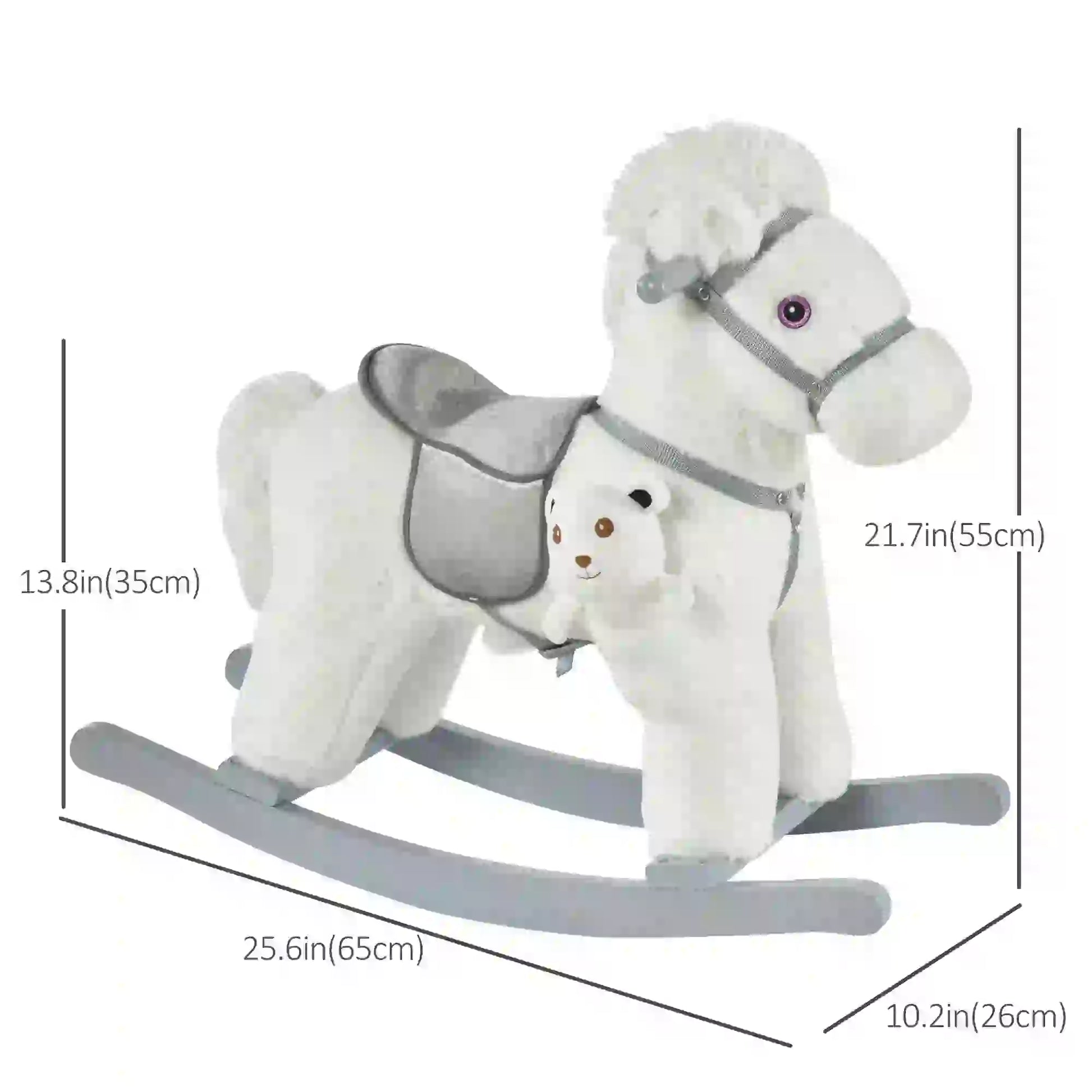 Kids Plush Ride-On Rocking Horse, Soft Bear Toy, Realistic Sounds, White Rocking Horses at Gallery Canada